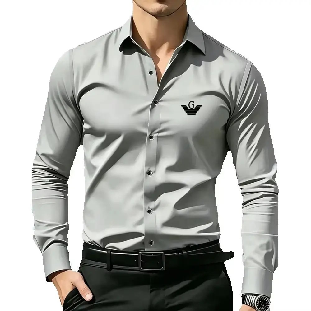 Men's Slim Fit Long Sleeve Shirt Business Casual Button down Blouse Wrinkle Resistant G Print 5 Colors S-XXL
