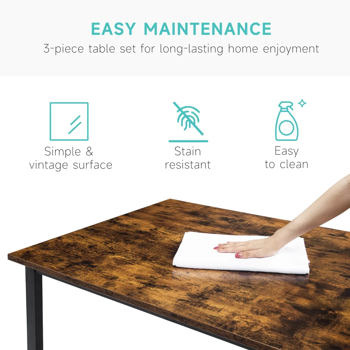 Dining Table Set for 4 with Padded Benches 3 Piece Kitchen Bench Dining Table Set, Rectangular Dining Table for Kitchen