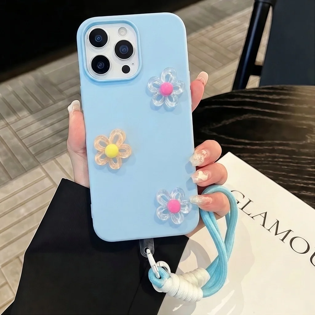 Blaue 2-in-1-Handyhülle mit 3D-DIY-Blumen-Lanyard für Xiaomi Redmi 15C 14C Note 14 13 12 Pro 4G 5G TPU-Silikon stoßfeste Hülle – Detail 4