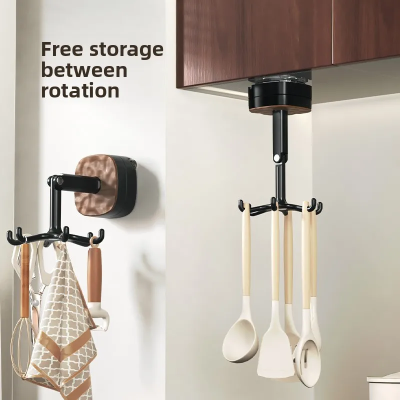 

Rotating Suction Cup Hook Rack - No-Drill Wall Mounted Storage Shelf for Pots, Spatulas and Kitchen Utensils Organizer