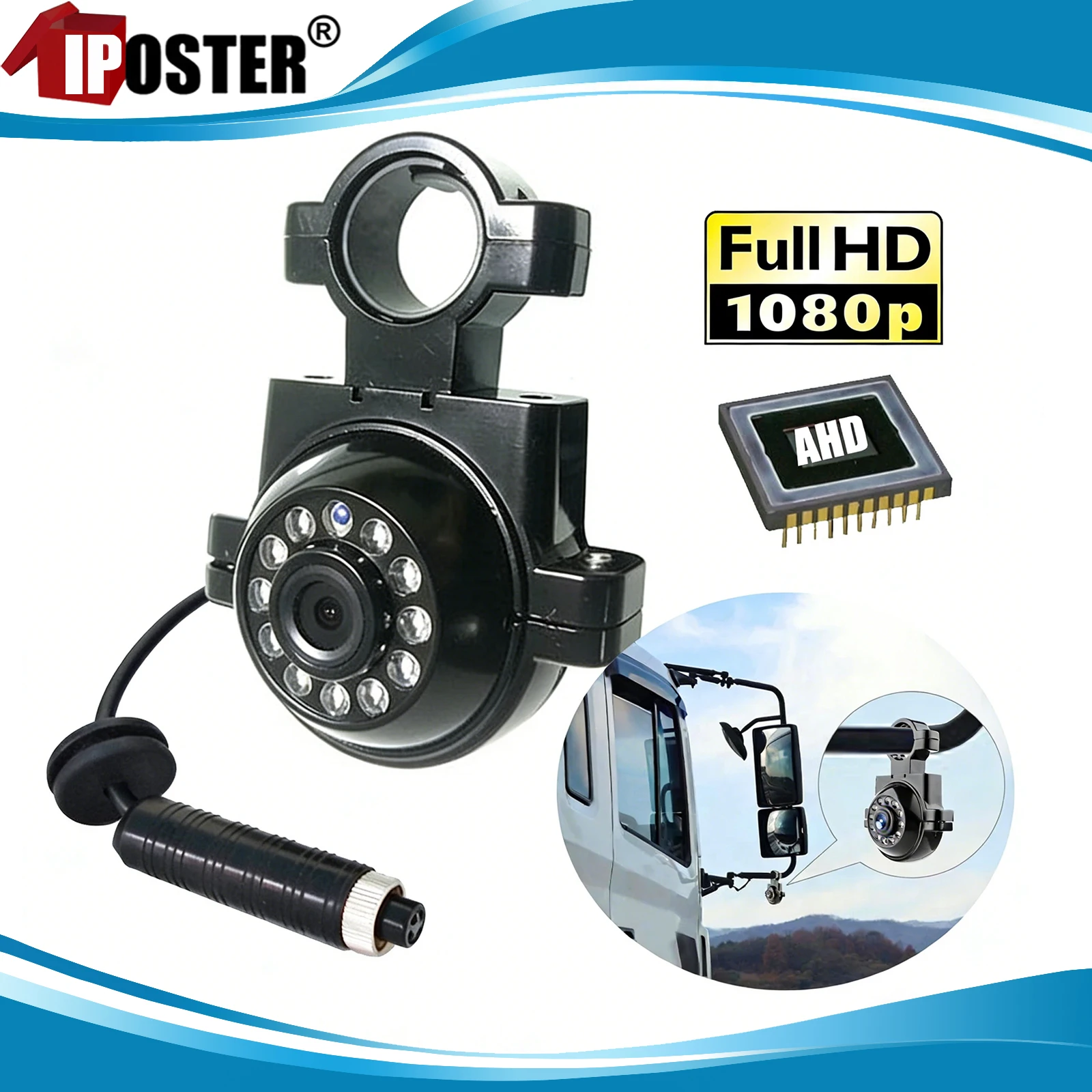 

iPoster 4PIN AHD 1080P Outside Truck Mirror Arm Side Rear View Reversing Camera IP69 Waterproof IR LEDs Night Vision For Truck