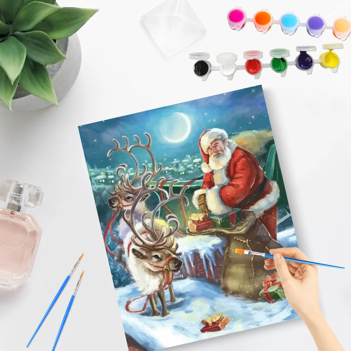 PhotoCustom Painting By Numbers Snowy Santa Claus With Frame Kits Picture Number Home Decor Unique Gift