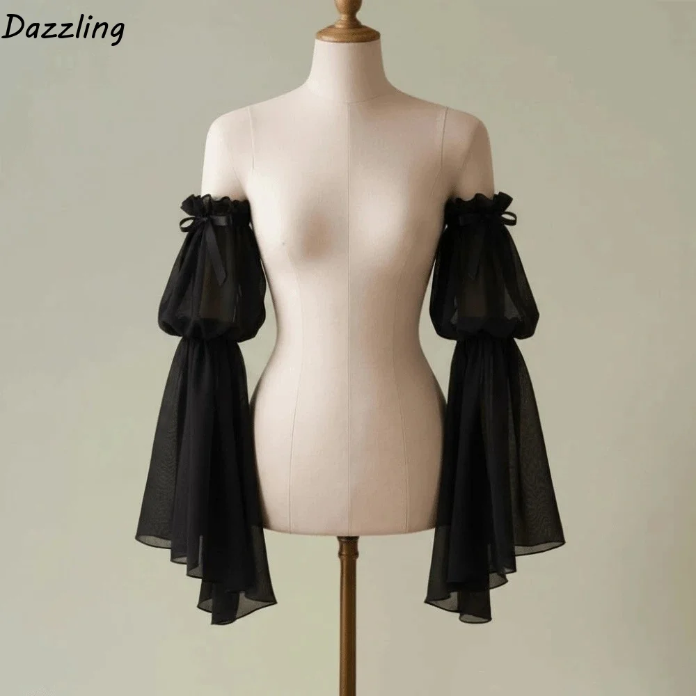 

1 pair Chiffon Fabric Fake Sleeves Flare Shape Sheer Mesh Arm Covers French Style Flowy Design Detachable Cuffs Evening Party