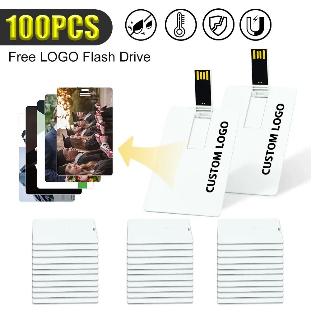 100 قطعة مجموعة بطاقة الائتمان USB 2.0 محرك أقراص فلاش 32 جيجابايت 64 جيجابايت 128 جيجابايت بندريف مقاوم للماء 4 جيجابايت 8 جيجابايت محرك القلم 16 جيجابايت ذاكرة عصا شعار مخصص