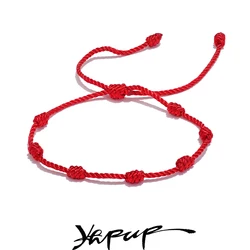 Yhpup Adjustable Red Rope Braided Handmade Wishes Lucky Wealth Bracelet Bangle for Women Wrist Family Lovers Jewelry Men Gift