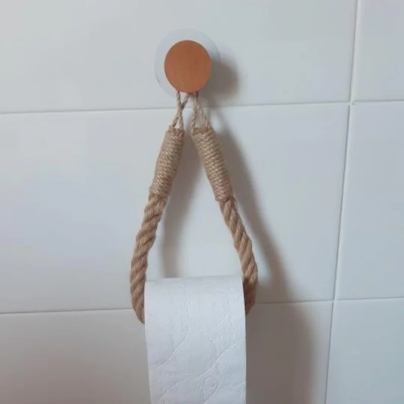 Wall-mounted Rope Toilet Paper Roll Holder Retro Towel Rack for Home Boho Decoration washroom kitchen accessoire fsle retro denim blue women mini skirts high waist pocket decoration short denim pleated skirt 74 1% cotton spice girl skirt