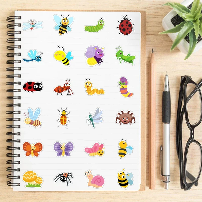 50PCS Cartoon Cute Insect Collection Graffiti Sticker DIY Kid Decals Toy Luggage Laptop Guitar Skateboard Phone Stationery Decal