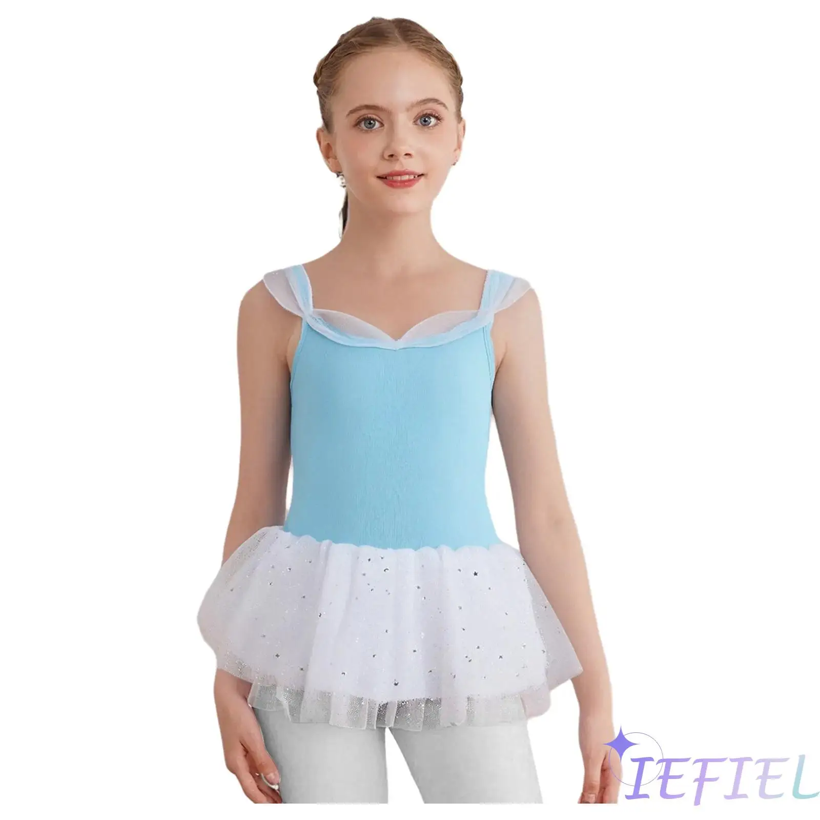 

Girls Ballet Dance Stage Performance Costume Sleeveless Butterfly Leotard Shiny Sequins Tulle Tutu Skirt for Dance Cosplay Party