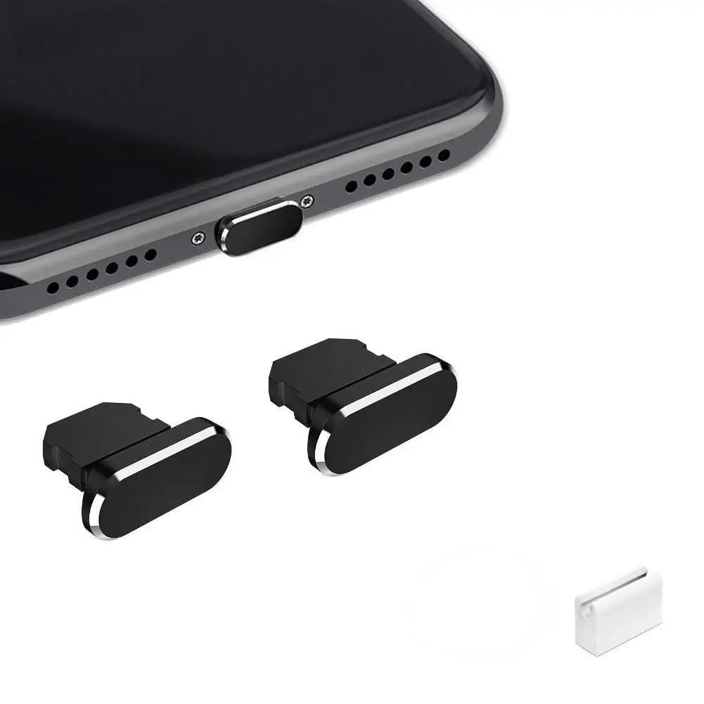 

2Pcs Metal Charging Port Dust Plugs Compatible with iPhone Series, Lightning Port Cover Protector with Holder for iPad AirPods