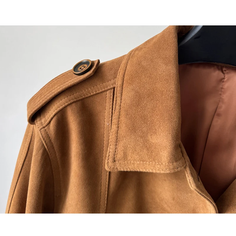 Cappotti da giacca in pelle di capra di livello A importati marrone retrò per donna 2025 Autunno Casual allentato corto per bambini in pelle scamosciata femminile in vera pelle