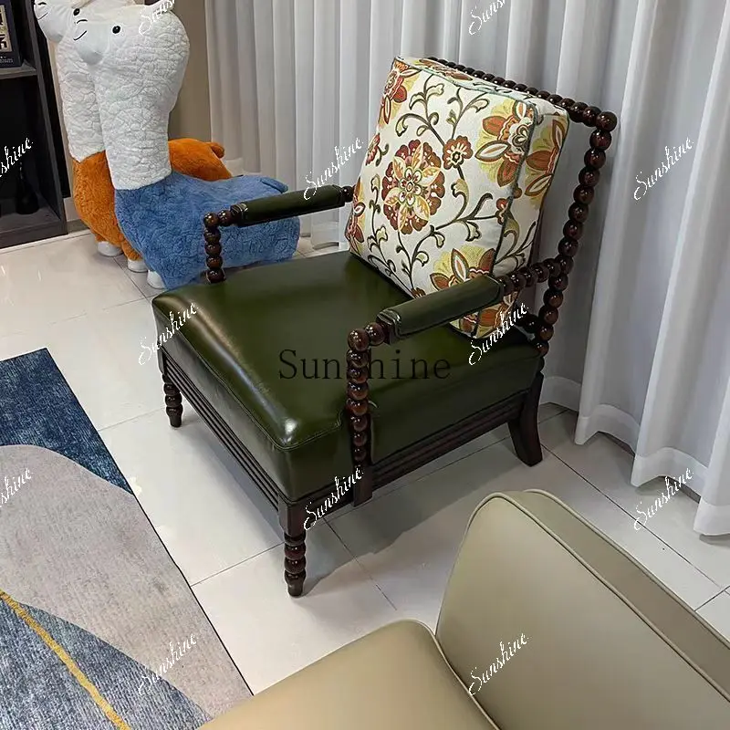 American solid wood simple sofa chair leather cloth casual single sofa  FT