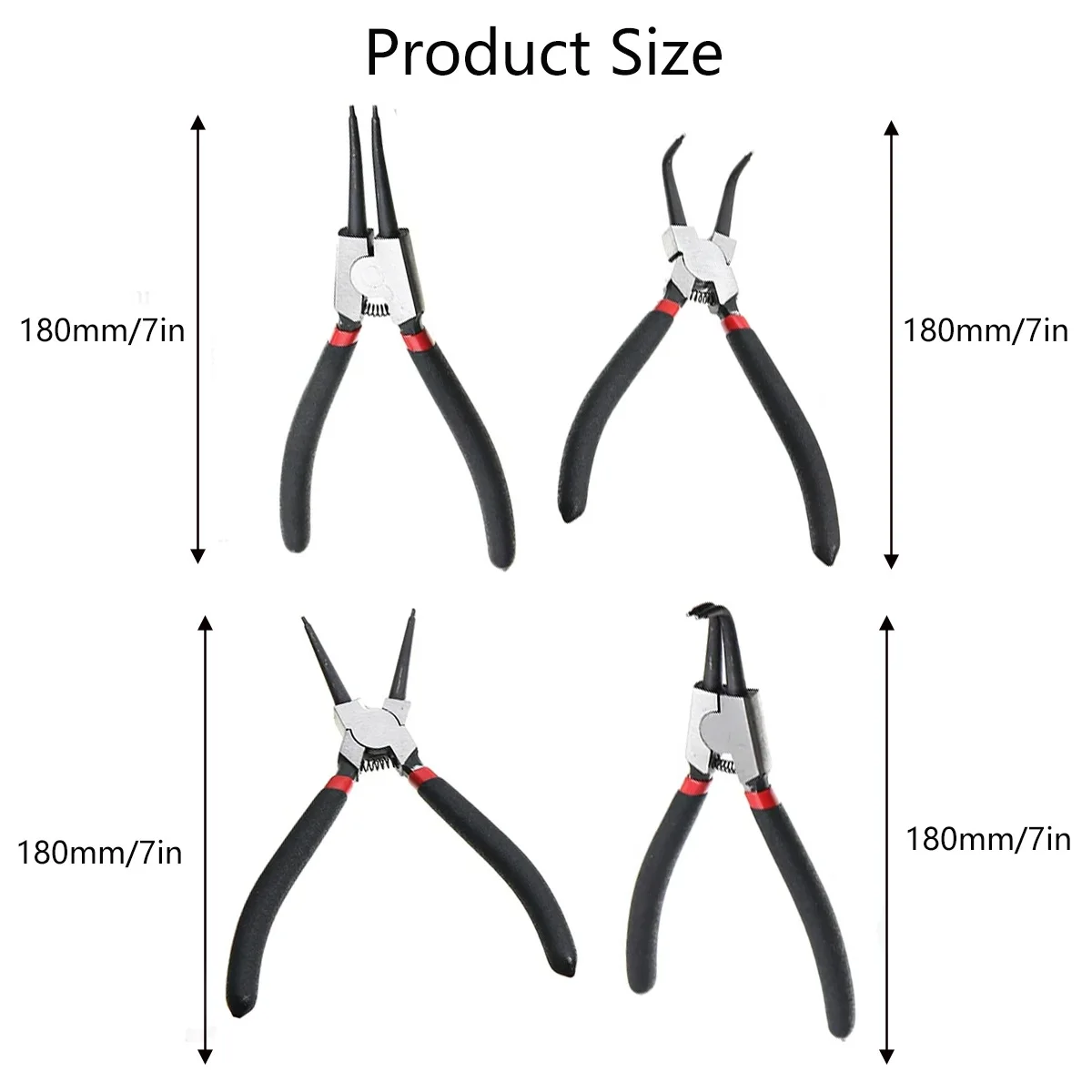 4Pcs Long Nose Plier Circlip Set with Storage Bag 7\'\' Pliers Staight Bent Plier Inner Outer Retaining Snap Ring Remover Tool