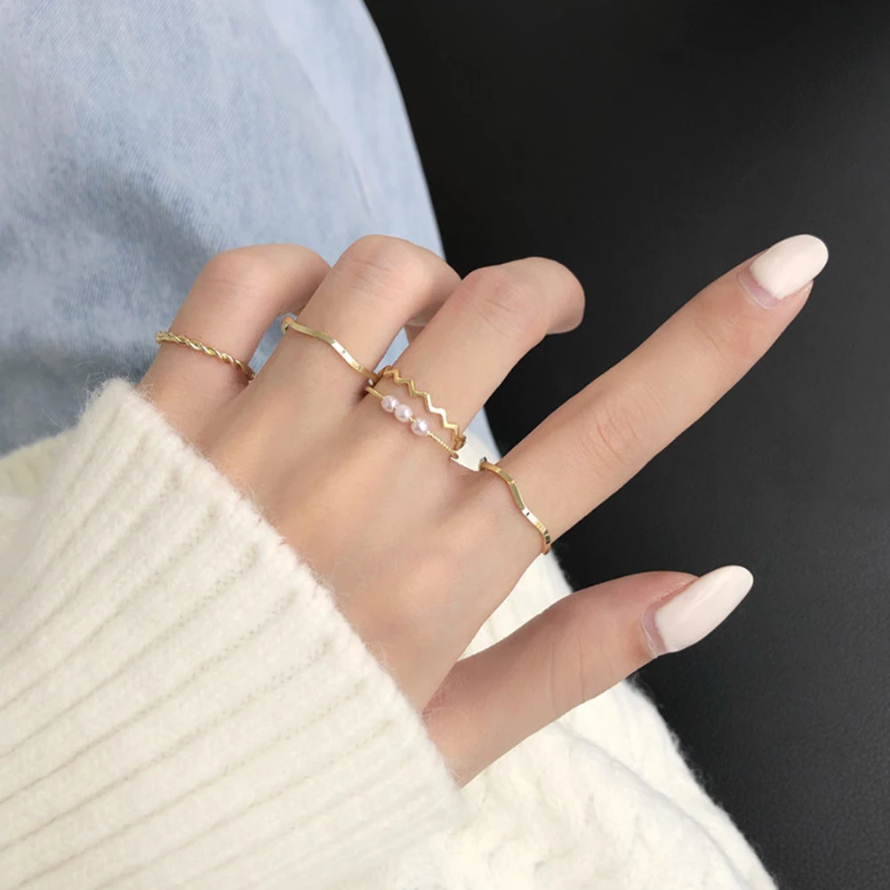 5 Piece Fashion Waves Rings Set For Women Delicate Personalized Rings Anniversary Valentine's Day Gift Delicate Accessories