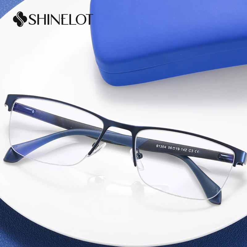 91304 نظارات رجالية بإطار مطلي بالذهب ونصف إطار معدني للحماية من الإشعاع نظارات متينة للرجال #2