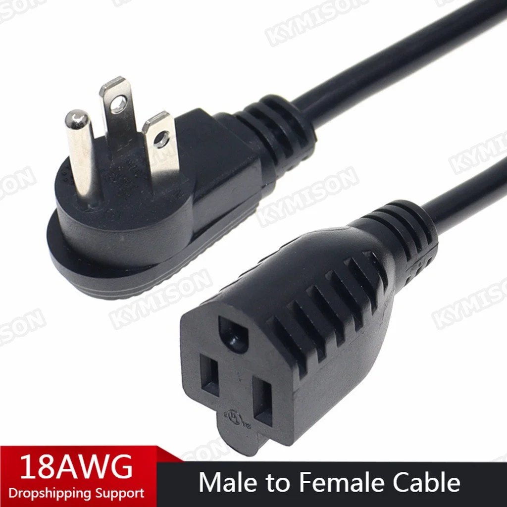 USA 3Pin Male to Female AC Household Cable 1ft/0.3m, NEMA 5-15P to 5-15R Adapter Power Extension Cord 18AWG