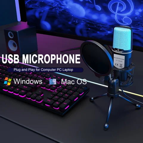 USB Microphone RGB Microfone Condensador Wire Gaming Mic for Podcast Recording Studio Streaming Laptop Desktop PC