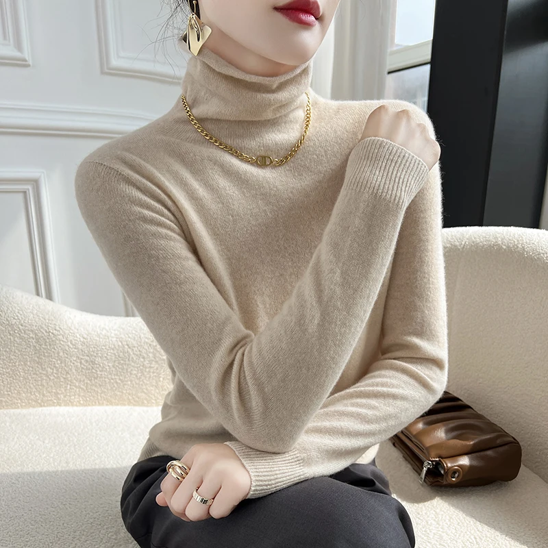 WinvyNee Women Clothing 100% Wool Sweater Stacked Collar Long Sleeve Solid Pullovers Soft Knitwear Tops Autumn Winter A1263016