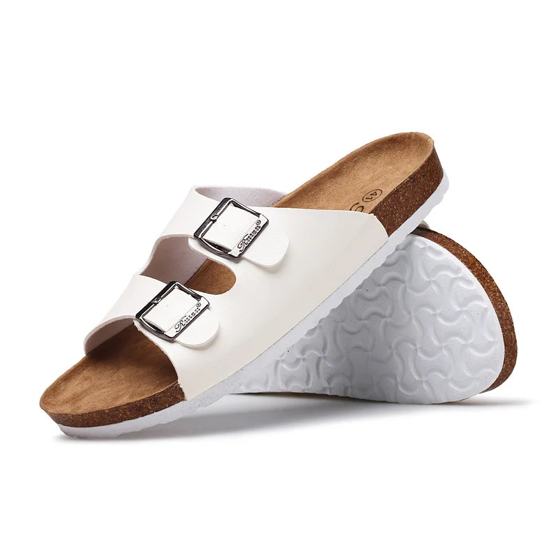 2024 New Summer Men's Slippers Comfort Soft Cork Two Buckle Slides Footwear Outdoor or Indoor Flip Flops Beach Men Shoes Sandals