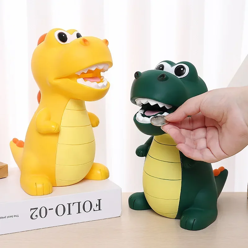 Cofrinho de dinossauro, grande banco de dinheiro de plástico inquebrável para meninos e meninas, decoração recipiente de dinheiro presentes de aniversário para crianças