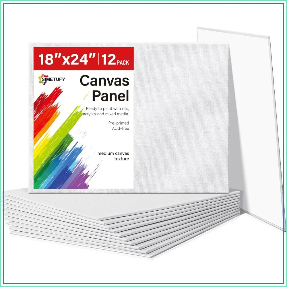 18x24 Inch 12 Pack Large Canvas Boards for Painting, Gesso Primed, Acid-Free Cotton, Ideal for Acrylics, Oils, Watercolors