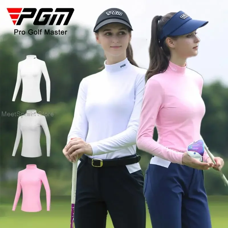 2021 Pgm Women T-Shirt Long Sleeves Golf Shirt Ladies Keep Warm Sportswear Female High Neck Sport Bottoming Tops For Golf