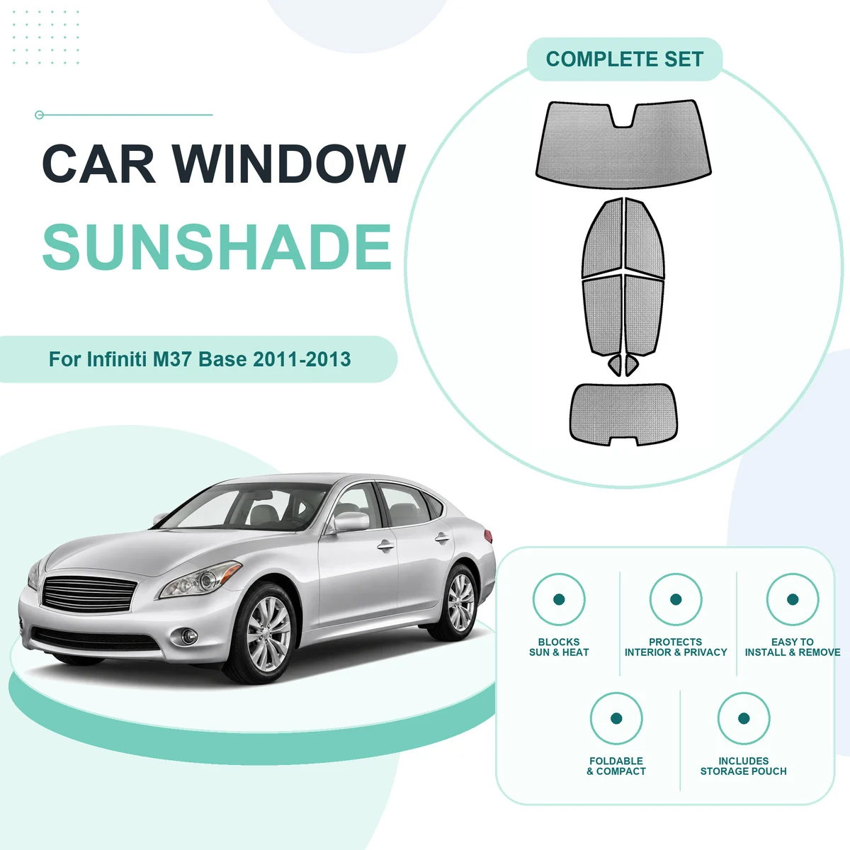 For Infiniti M37 Base 2011-2013 Custom Full Set Window Sunshades Aluminum Foil Suction Cup Anti UV Privacy