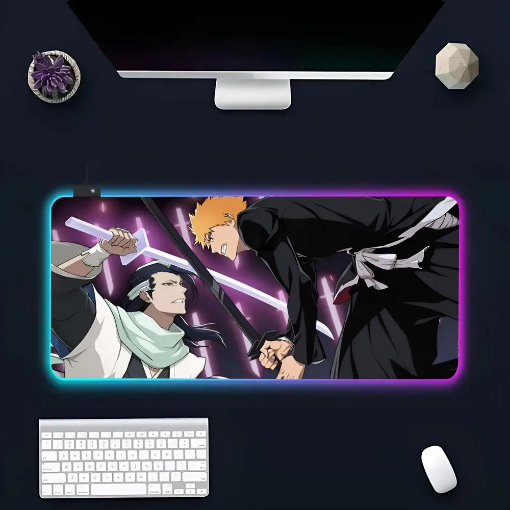 Anime Game B-BLEACH MINISO Mouse Pad RGB Gaming Mousepad LED Large Gamer Mousepads XXL Keyboard Pads Luminous Desk Mat Backlit