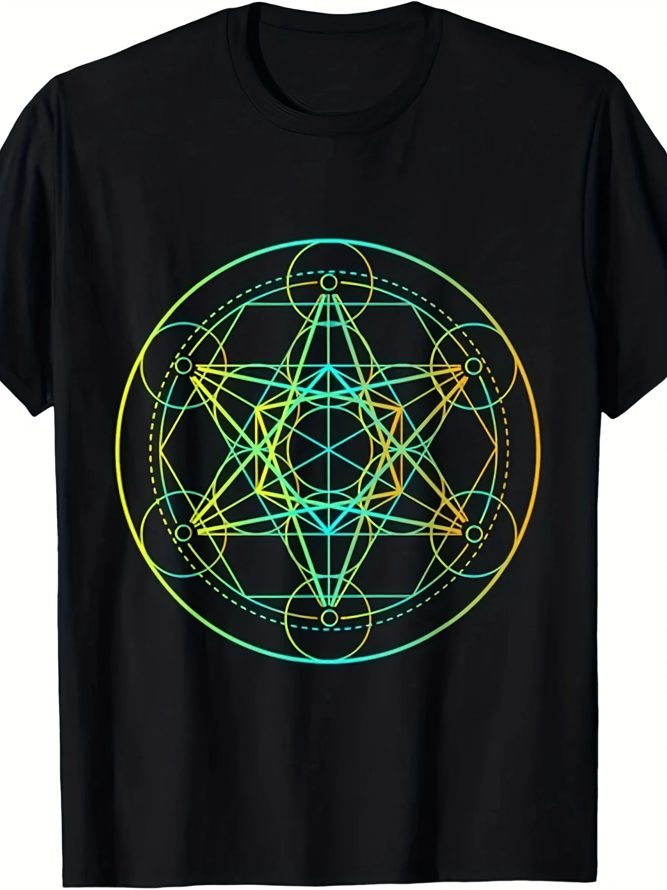 Men's Casual Short-Sleeved T-Shirt Features a Fun and Unique Sacred Geometric Mandala Design, Making It a Perfect Gift for Yoga Instructors. Suitable for Everyday Wear and Sports Activities, This Playful Printed T-Shirt Offers a Comfortable Fit.