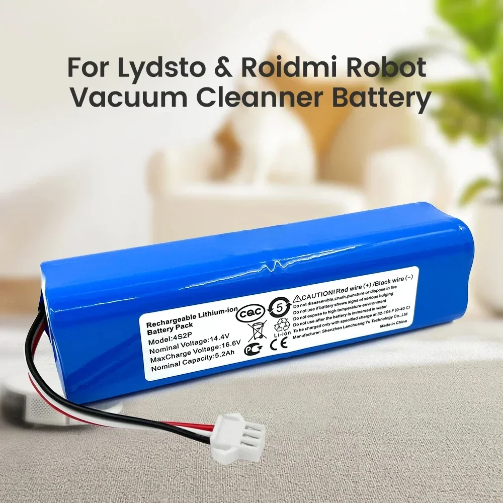 2024 5200mAh 4S2P For Xiaomi Lydsto R1 Pro HD-STYTJ-W03 S1 YM-S1-W03 G2 Robotic Vacuum Cleaner 14.8V H18650CH-4S2P Robot Battery