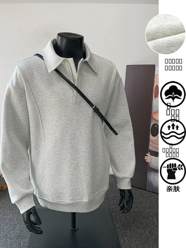 

Heavyweight Large Size Hoodie Men's Autumn Cleanfit Casual Flip Collar Top f Zipper Comfortable Breathable Polyester Cotto...
