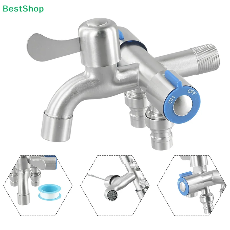 〔R〕Stainless Steel One Into Three Out Washing Machine Faucet Three Control Domestic Diverter Four-way Triangle Valve