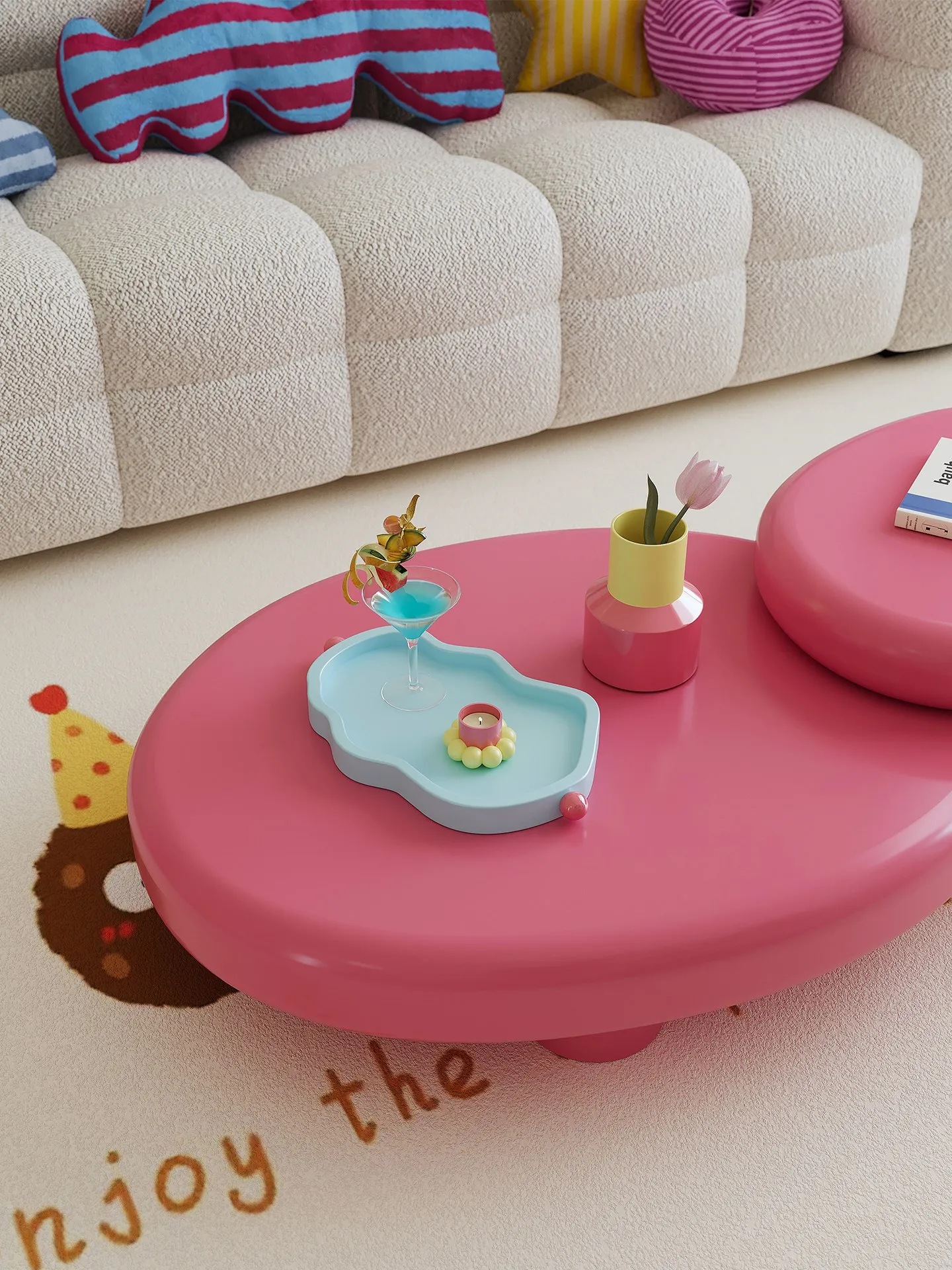 Dopamine rotating coffee table living room household special-shaped cream wind advanced sense goose soft stone small apartment