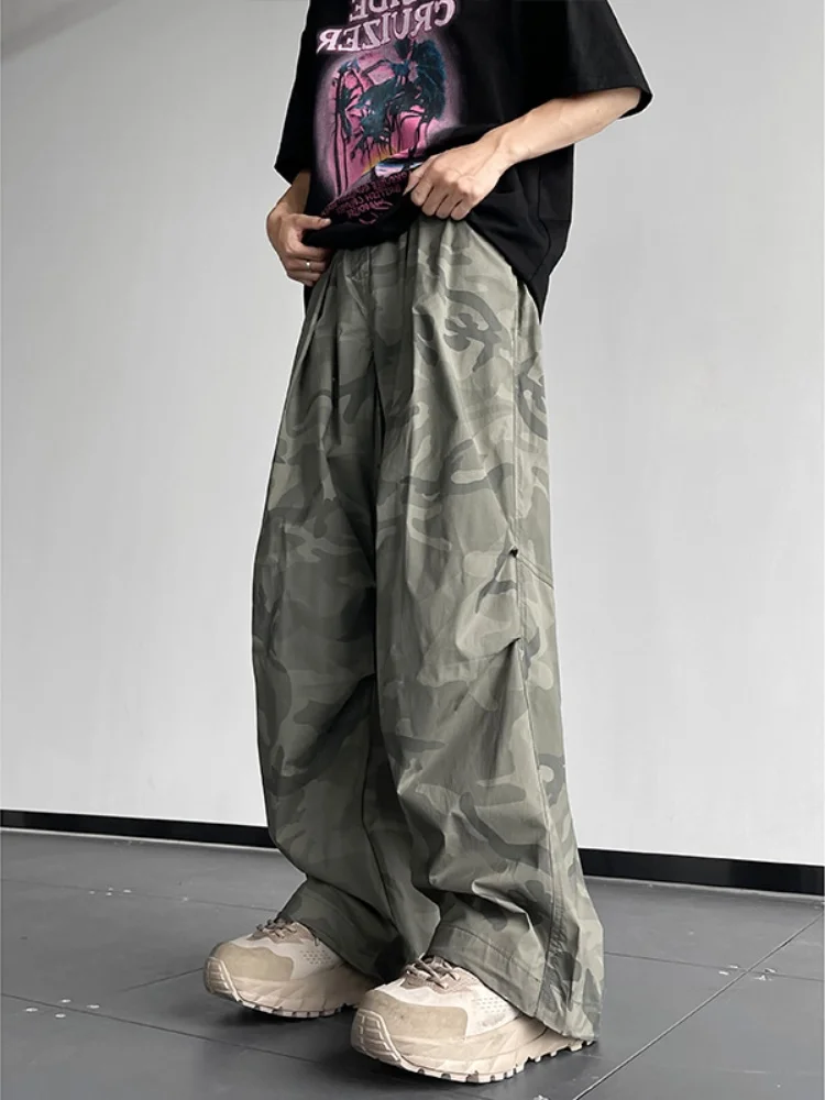 迷彩ワークパンツメンズルーズストレートレッグカジュアル長ズボン春秋ビッグポケットトレンディブランドワイドレッグパンツ