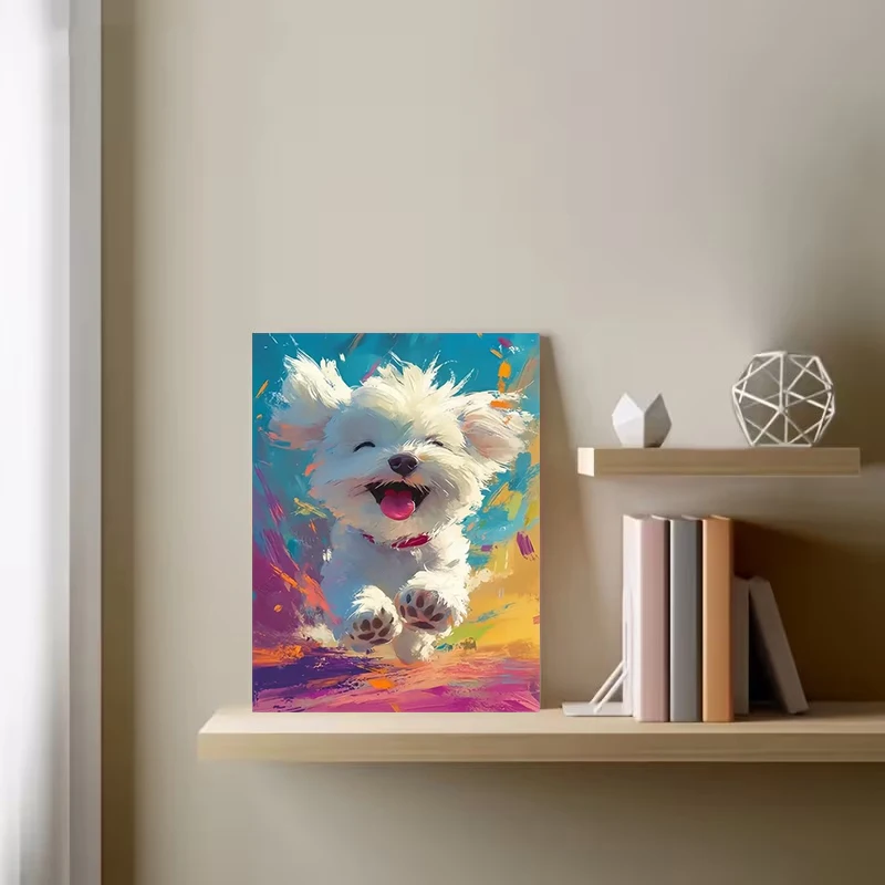 Colorful Energetic Happy Dog Poster and Prints Cartoon Animal Canvas Painting Wall Art Picture Living Room Home Decor Cuadros