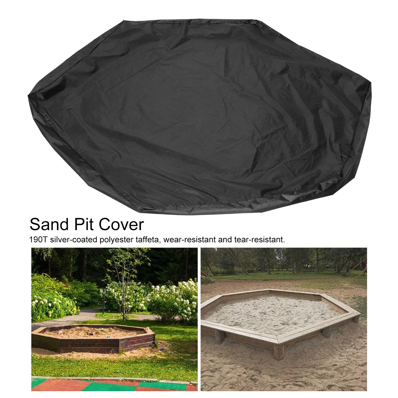Sandbox Cover Waterproof Sunscreen Hexagonal Sand Pit Cover Polyester PVC Garden Pool Cover Drawstring Outdoor 140x120x20cm