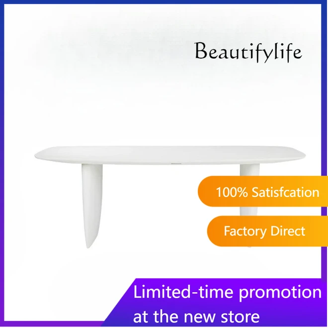 French dining table solid wood medieval cream white oval egg-shaped log special-shaped table Italian oval