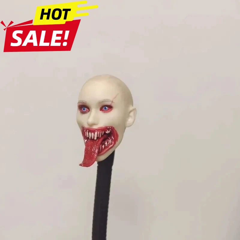 

1/6 Scale Terror Female Head Carving Horror Movie Character Expression Head Fit 12'' Toy Figures Pale Skin Body Doll