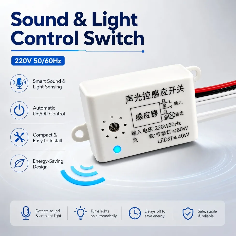 1-10PCS 220V Intelligent Sound Voice Activated Sensor Auto On‑Off Sound Light Control Module for Corridor Stair Indoor Lighting