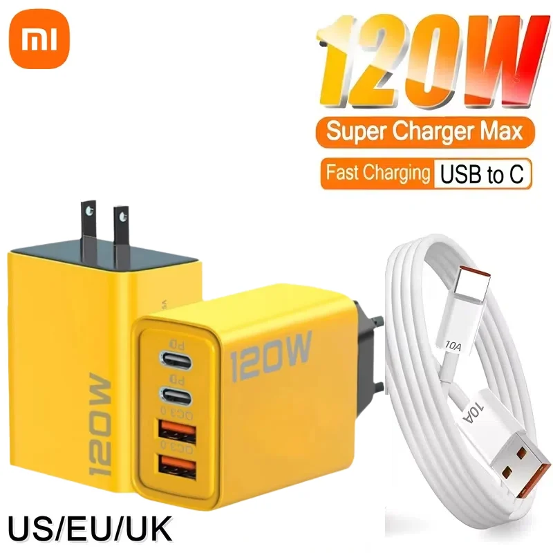 Xiaomi 120W Fast Charging Charger Type-C EU US UK Cell Phone Chargers For Xiaomi Redmi Note Huawei 10A USB Type C Data Cable