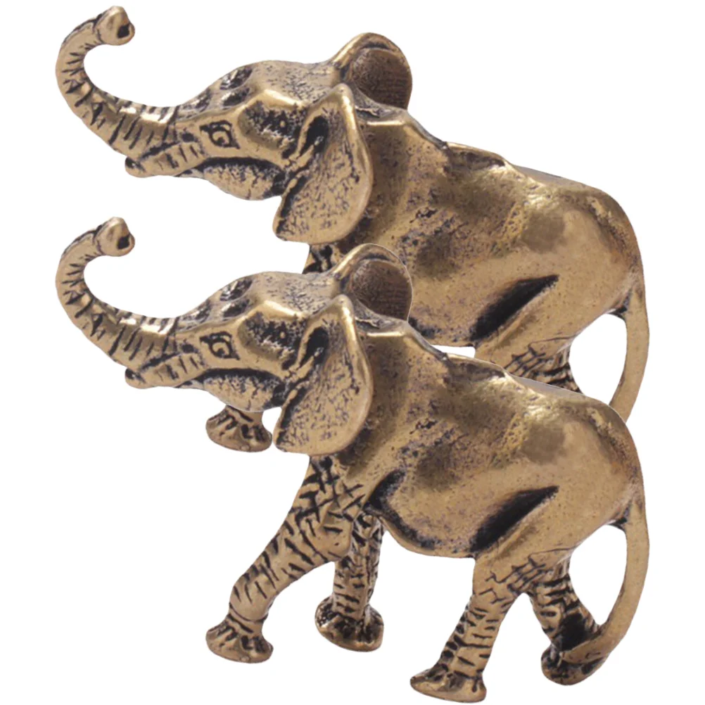 2 Pcs Brass Elephant Retro Animal Statue Ornaments Tabletop Decor Small Decoration