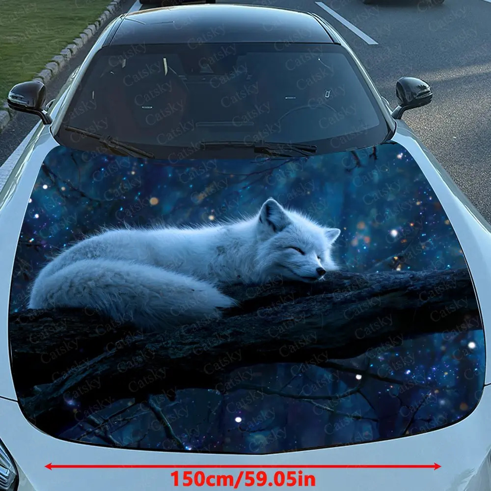 White Fox Car Hood Sticker, Splash Proof PVC, Easy To Disassemble, Waterproof And Scratch Resistant, Self-adhesive, High-quality
