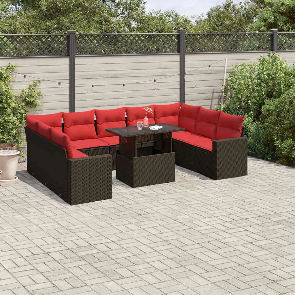 

Comfortable 10 Piece Outdoor Sectional Sofa Set with Cushions Brown Rattan Furniture for Patio Garden Balcony