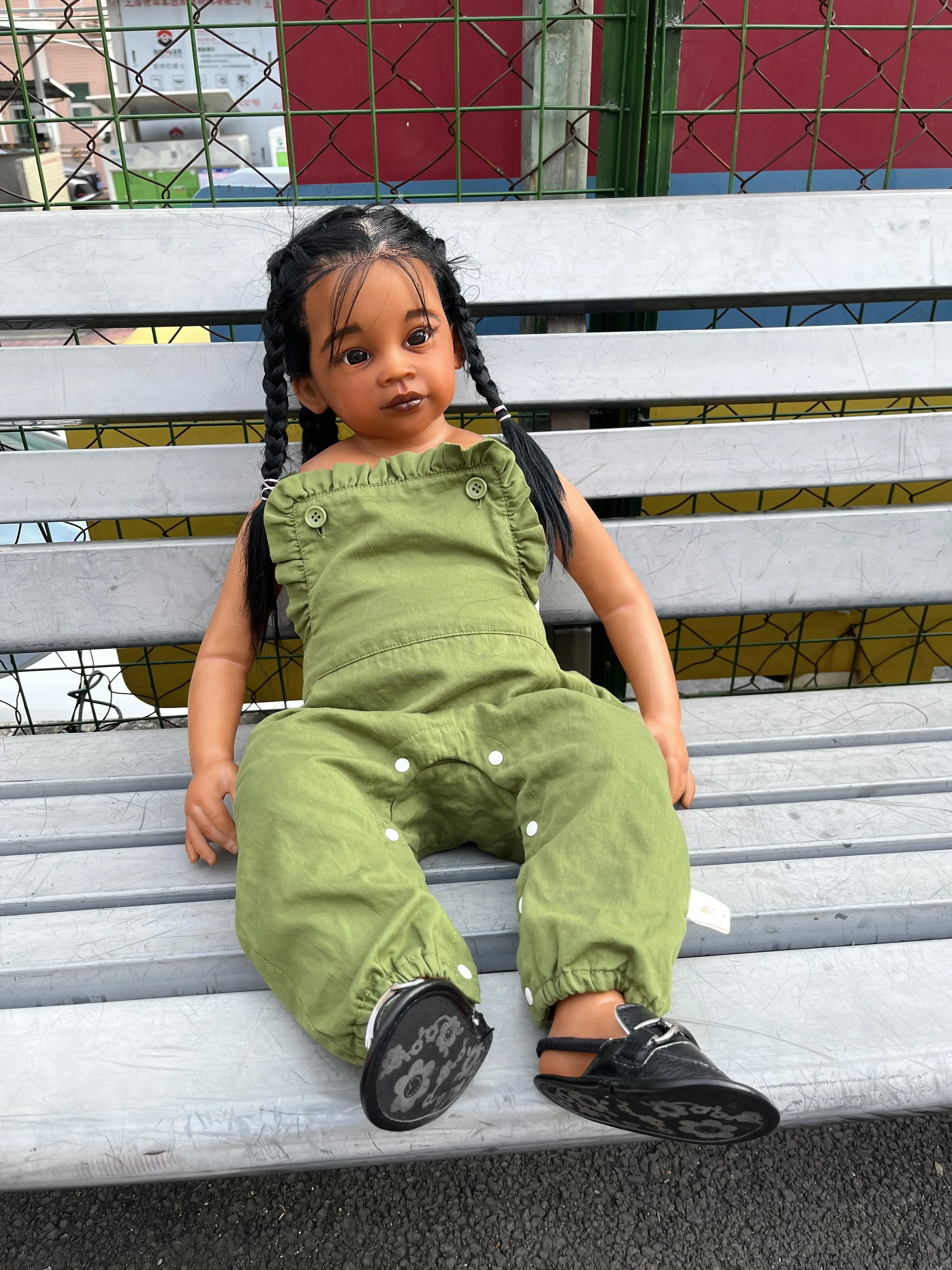 DLS Customized 32inch Reborn Baby Meili Dark Skin Already Finished Doll With Hand-Rooted Hair Huge African Girl