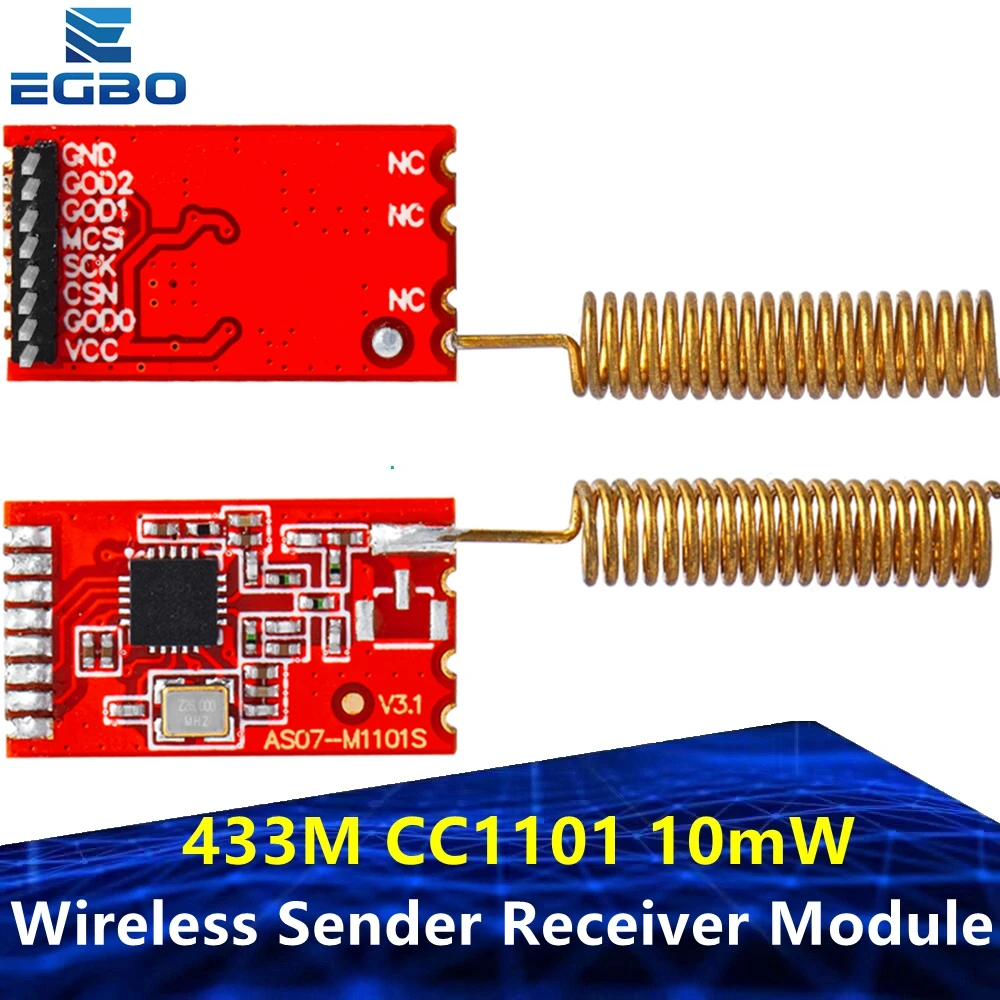 1PCS~5PCS EGBO 433M CC1101 10mW Wireless Sender Receiver Module NRF905/SX1212/SI4432