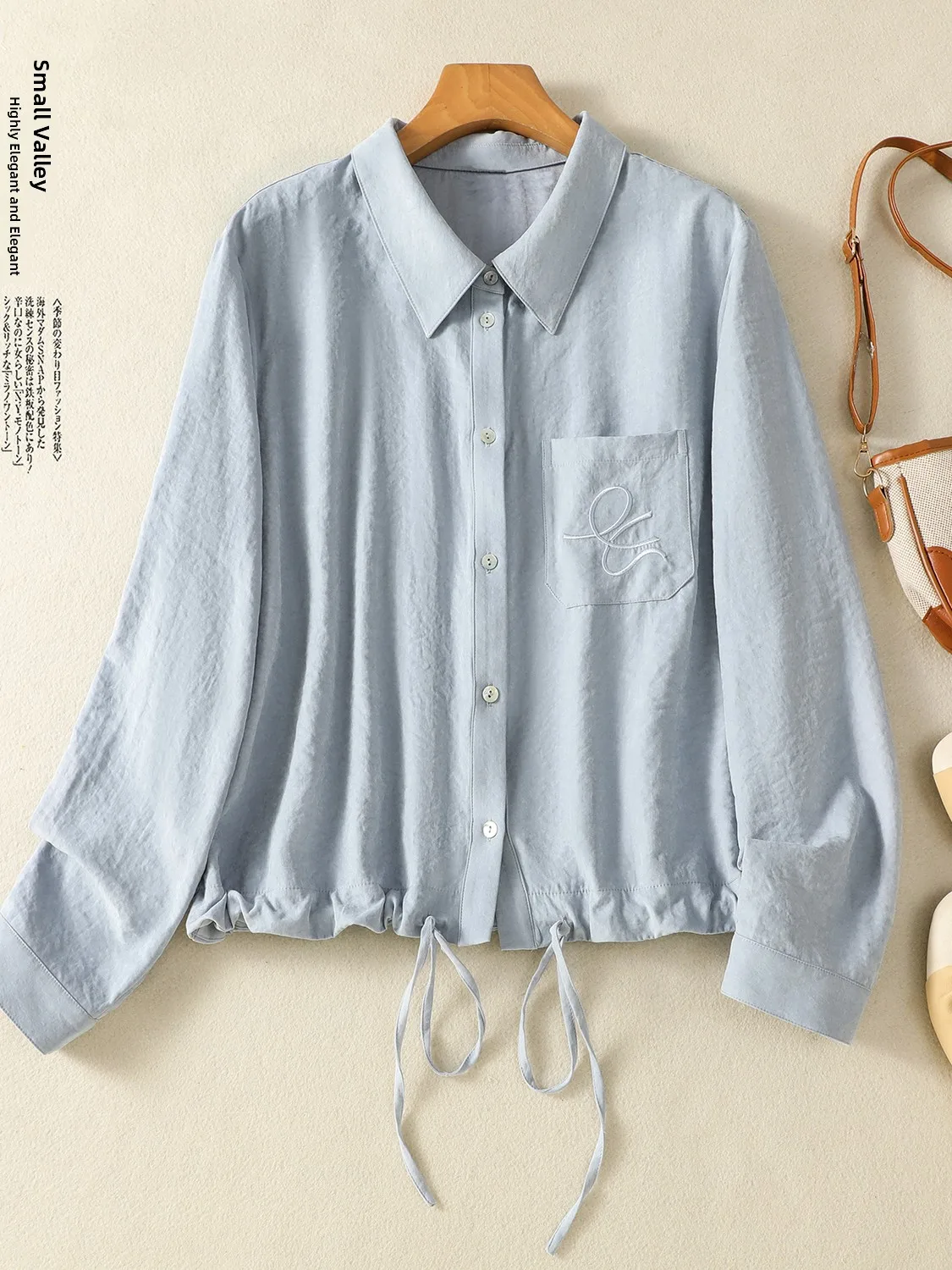 Ele Long Sve geborduurde irt damesjas met losse pasvorm en kraag Herfstseizoen Comfortabele ademende top met knopen