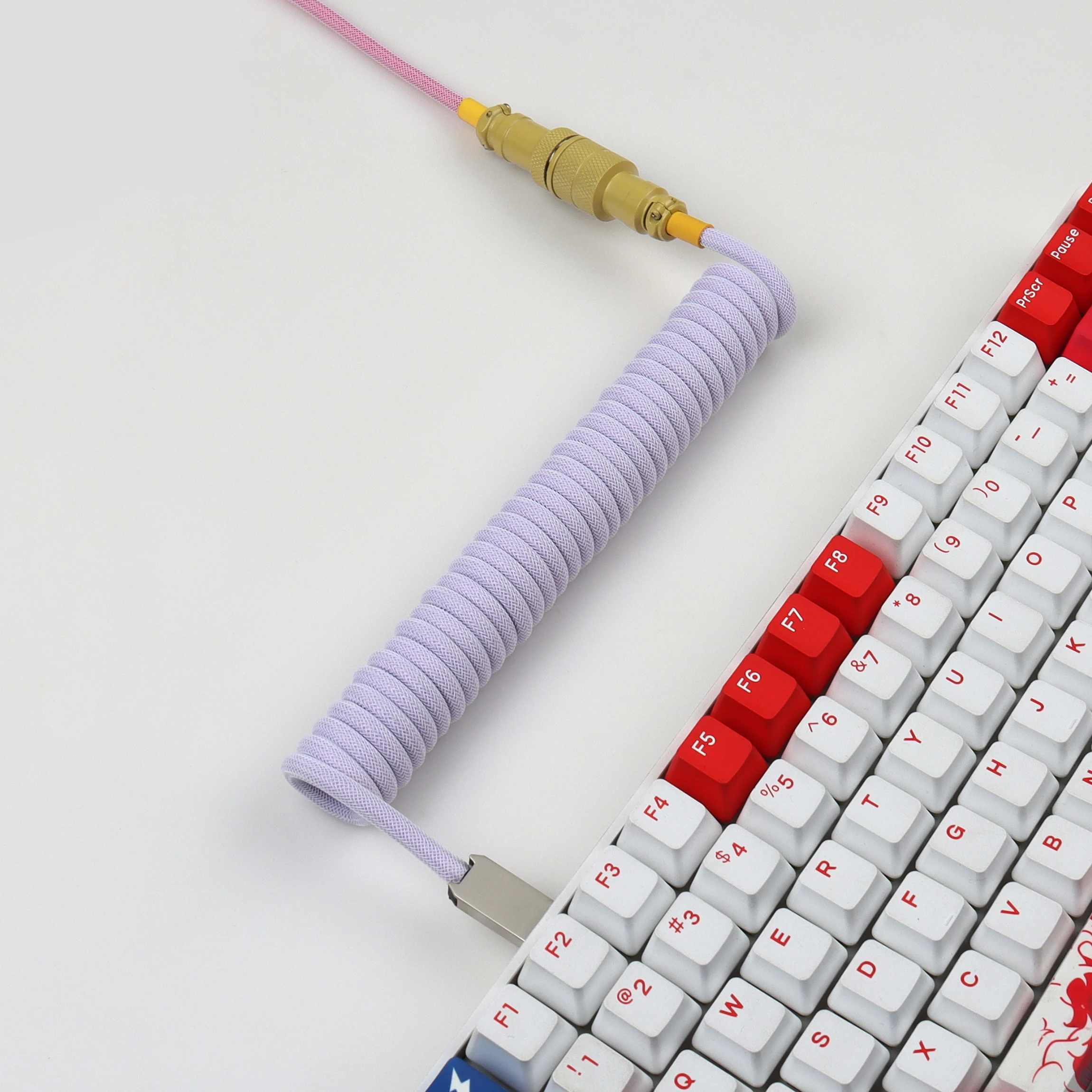 LANO USB-C to Type-C Coiled Cable Gamer Keyboard Custom Coil Type USB C Cable With Detachable Pilot Connector