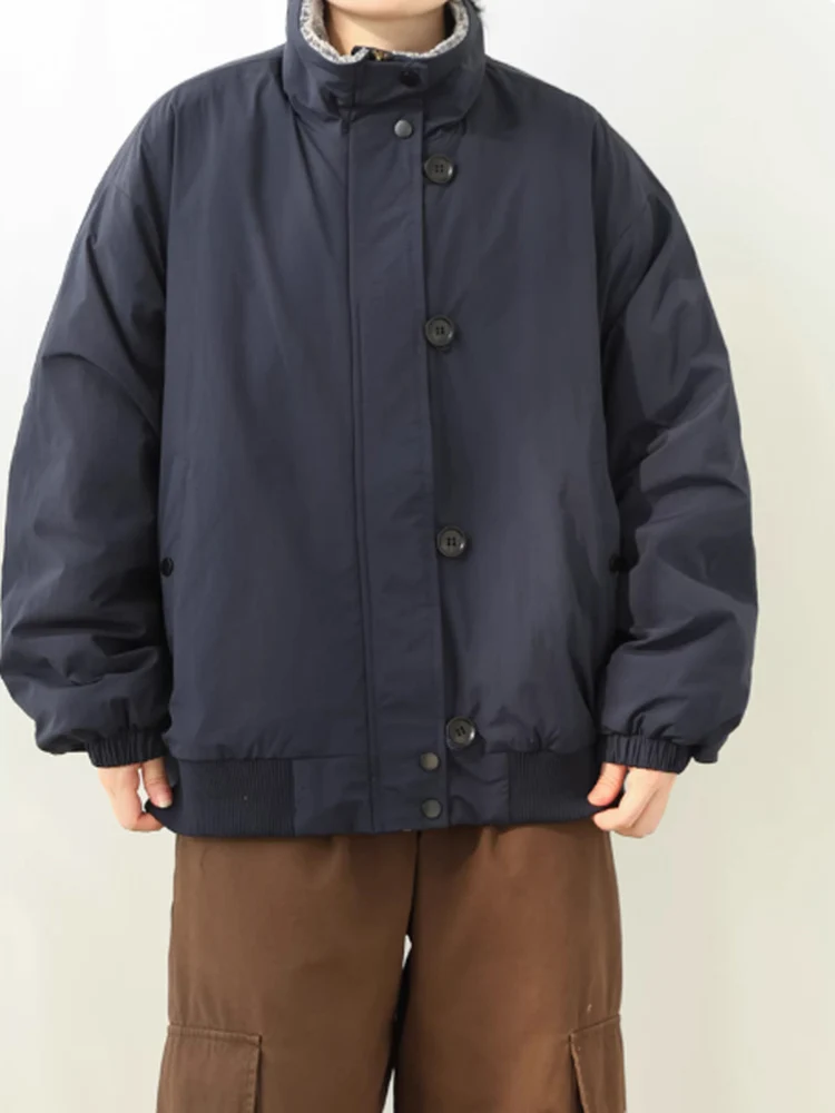 

Ретро-куртка в японском стиле с воротником-стойкой, на подкладке, из хлопка, свободного кроя, в стиле рабочей одежды, с мехом ягненка, модная