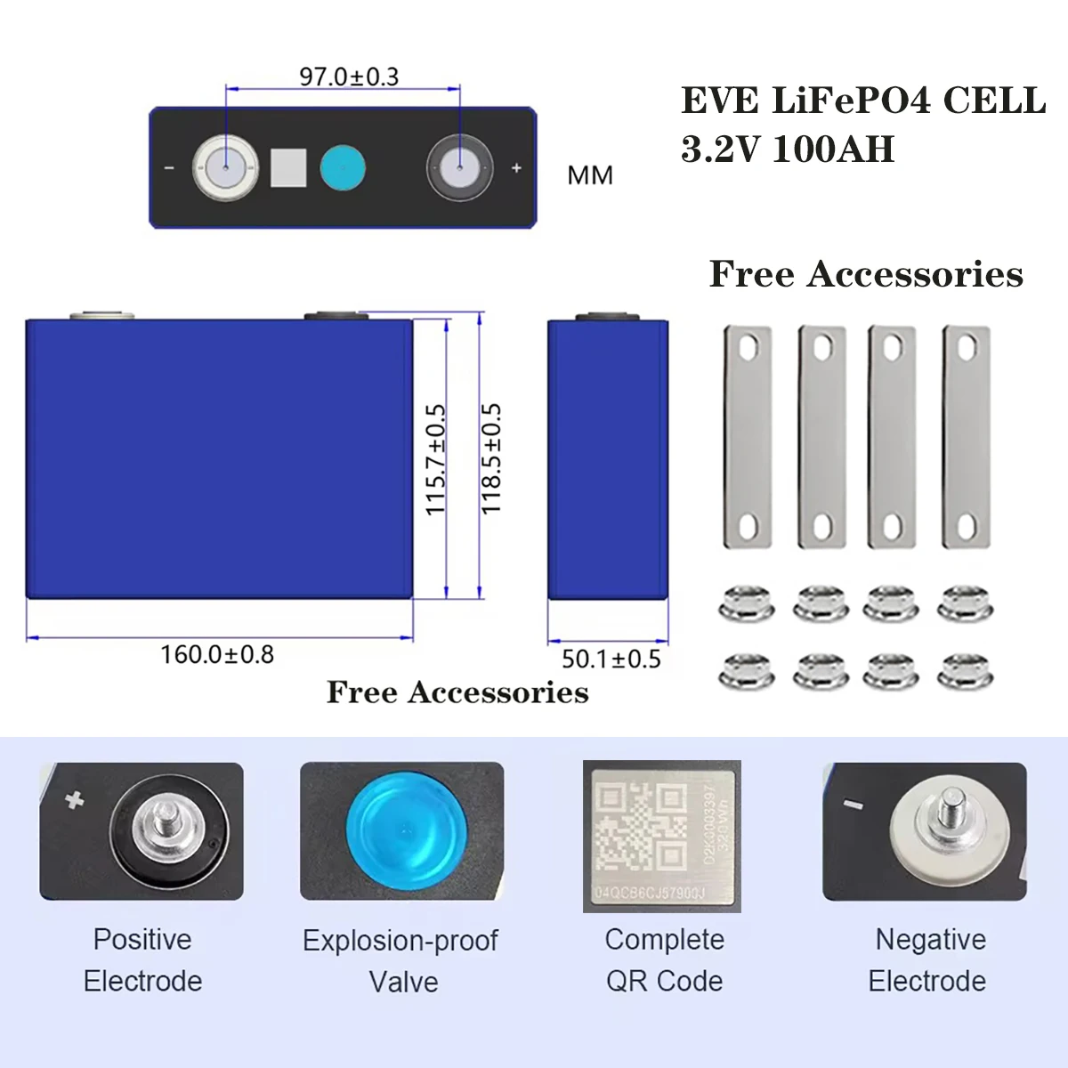خلايا EVE LiFePO4 بطارية 3.2 فولت 100 أمبير في الساعة من الدرجة الأولى مع فوسفات حديد الليثيوم M6 لحزمة بطارية ذاتية الصنع مخزون الولايات المتحدة الأمريكية