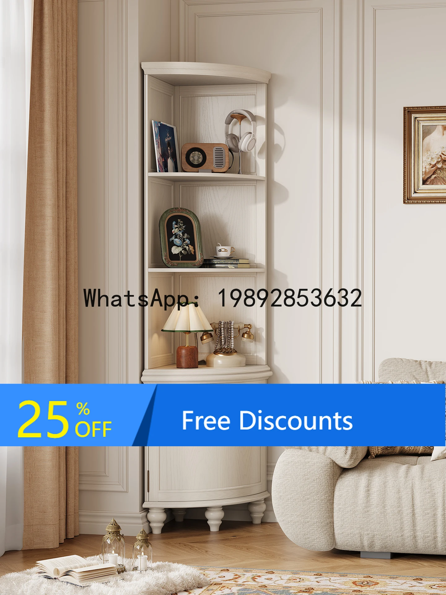 

YFY American Style White Solid Wood Corner Living Room Corner Storage French Cream Style Wall Corner Storage