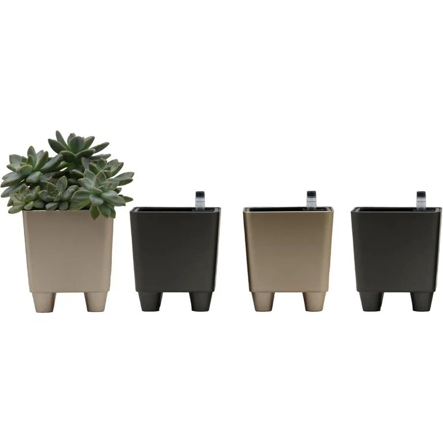 

Selfwatering Mini Square Planters 4Pack with Water Level Indicator for African Violets Small House Plants